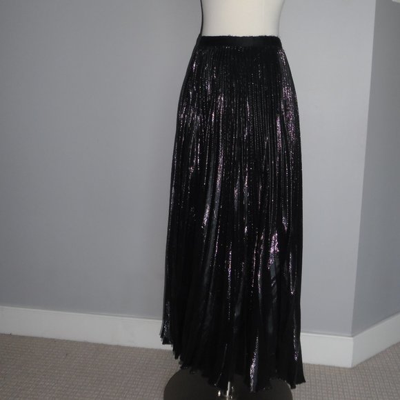 DVF Heavyn Pleated metallic Crepe Shimmer Black Holiday Skirt 4 - Picture 11 of 16